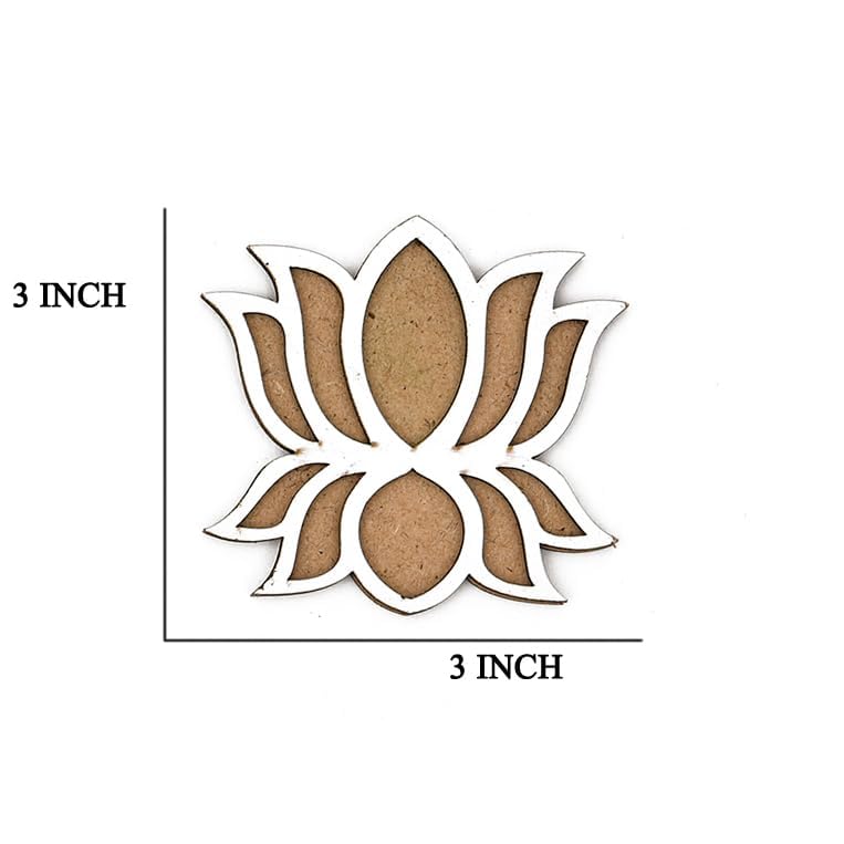 Pack of 12 Wooden Diwali Craft Cutouts – 2.7mm Pine MDF Swastik, Lotus, Feet & Diya Shapes for DIY Painting, Home Temple Wall Hanging, Festive Wedding Decoration & Rangoli Borders (3x3 Inch)